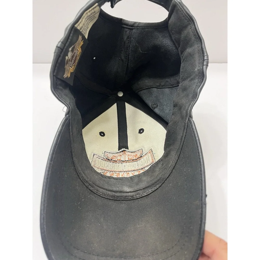 Harley-Davidson Genuine Leather Cap Hat Made in USA Vintage Biker Motorcycle